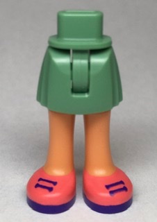 Mini Doll Hips and Skirt with Molded Nougat Legs and Printed Coral Shoes with Dark Purple Laces and Soles Pattern - Thin Hinge