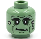 Sand green alien monster head with lopsided grin
