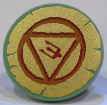 Minifigure, Shield Circular / Round Flat Face with Dark Orange and Dark Red Circle, Triangle, and Trident on Gold Background Pattern