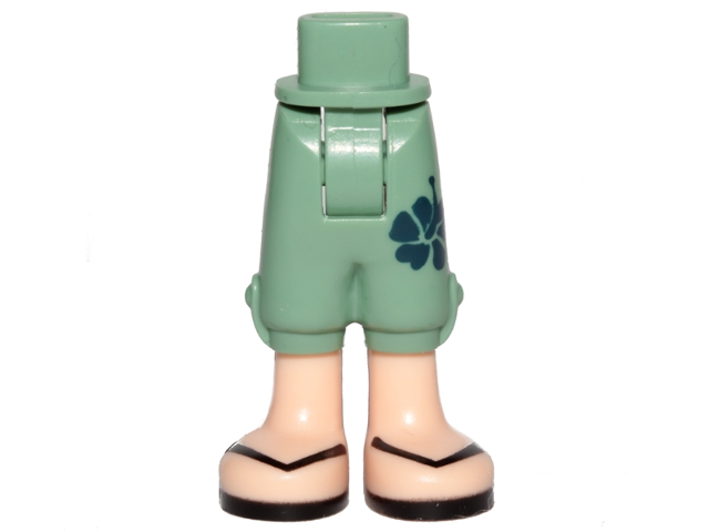 Mini Doll Hips and Trousers Cropped with Dark Blue Four-Leaf Clover, Light Nougat Legs and Black Sandals Pattern - Thick Hinge