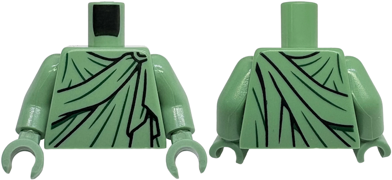 Torso Robe with Black Gathers and Dark Green Wrinkles, Round Clasp Pattern / Sand Green Arms / Sand Green Hands