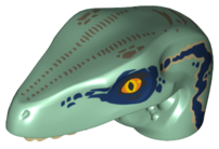 Dinosaur Head Raptor with Pin Hole with Tan Teeth and Dark Blue Stripes and Dark Tan Markings Pattern