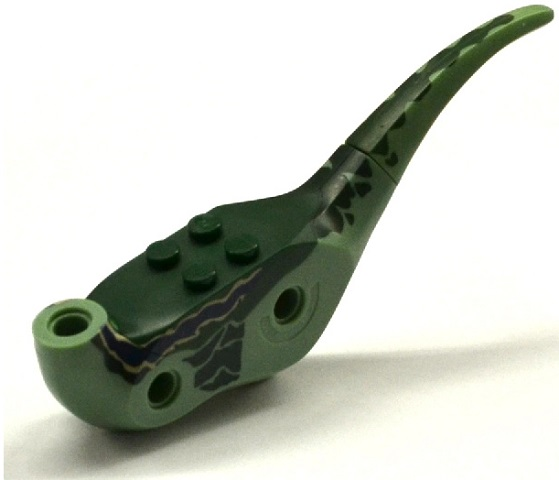 Dinosaur Body Raptor with Dark Green Top with Tan and Dark Blue Stripes Pattern