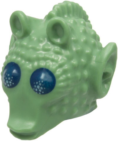 Minifigure, Head, Modified SW Rodian with Dark Blue Eyes with Metallic Light Blue Spots Pattern (Greedo)