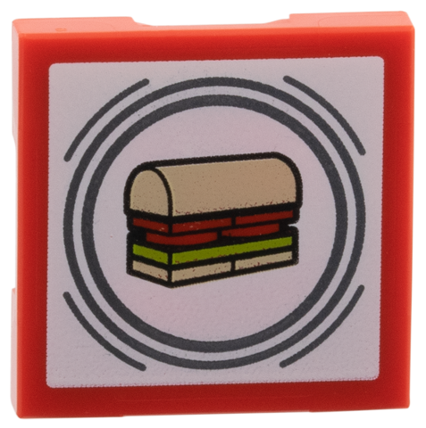 SMART Tag Tile 2 x 2 with Pokémon Silver Circles, Tan, Red, and Lime Sandwich Pattern in Red