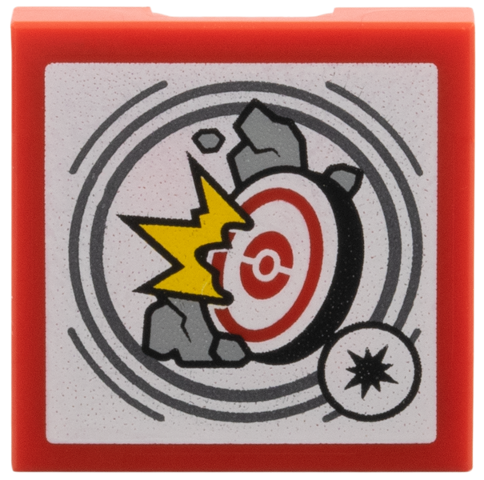 SMART Tag Tile 2 x 2 with Pokémon Red Target, Light Bluish Gray Rocks, Yellow Energy Pattern
