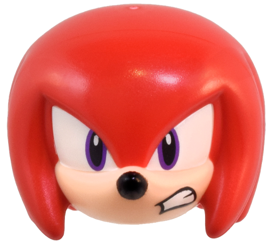 Minifigure, Head, Modified Echidna with Molded Light Nougat Face and Printed Dark Purple Eyes on White Background, Black Nose and Bared Teeth Pattern