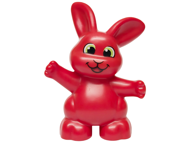 Duplo Bunny / Rabbit Standing with Black and Lime Eyes and Coral Nose Pattern