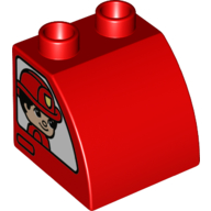 Duplo, Brick 2 x 2 x 1 1/2 Slope Curved with Fireman Girl on One Side and Fireman Boy on Other Side Pattern