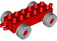 Duplo Car Base 2 x 6 with Open Hitch End and Light Bluish Gray Wheels with Fake Bolts