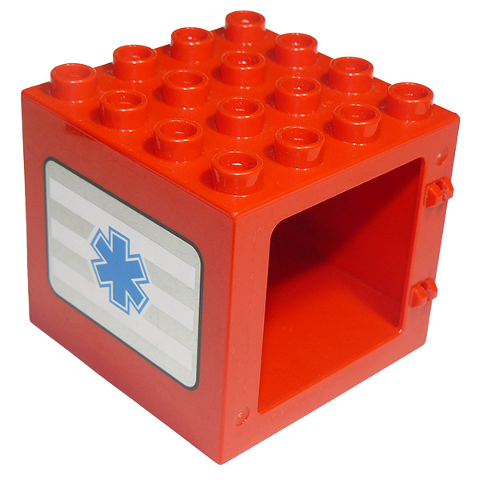 Duplo Door / Window Frame 4 x 4 x 3 Thick Top with Blue EMT Star of Life Pattern on Both Sides
