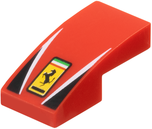 Slope, Curved 2 x 1 x 2/3 with Ferrari Logo, White Stripes, Black Triangles Pattern