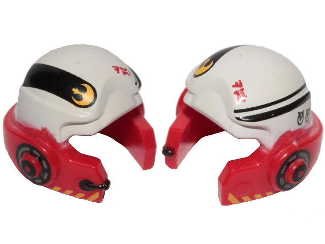 Minifigure, Headgear Helmet SW Rebel with Black Stripes, Red Aurebesh Characters 'DA', Yellow Rebel Alliance Symbol and White A-wing Pilot Pattern
