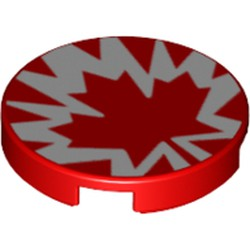 Tile, Round 2 x 2 with Bottom Stud Holder with Red and White Maple Leaf Pattern