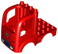 Duplo Car Body Truck 4 x 4 Flatbed with 4 Top Studs with Headlights and Spider-Man Logo Pattern