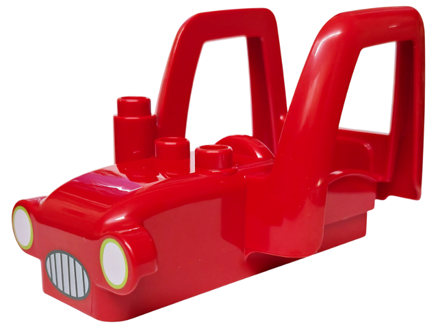 Duplo Car Body Tractor with 2 Studs, Exhaust Pipe, Dark Bluish Gray and Silver Radiator, Lime and White Headlights Pattern