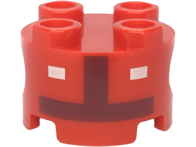 Brick, Round 2 x 2 with Pin Holes with Two White Rectangles and Dark Red Inverted T-Shape Pattern (Super Mario Toad Pit Crew Torso)