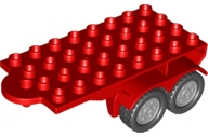 Duplo Trailer Flatbed 4 x 8 with Hook and Four Black Wheels with Light Bluish Gray Hubs