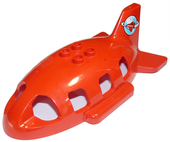 Duplo Airplane Midsize Fuselage Top with Tail with Airplane Circling Globe Pattern