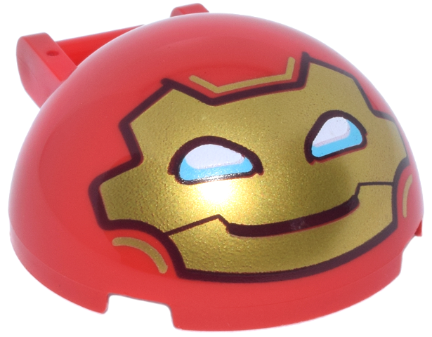 Windscreen 4 x 4 x 1 2/3 Canopy Dome Half Sphere with Bar Handle with Gold Iron Man Faceplate, Medium Azure and White Eye Holes and Dark Brown Trim and Smile Pattern