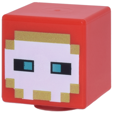 Minifigure, Head, Modified Cube with Pixelated Helmet with Gold Trim, White Face, Dark Turquoise and Black Eyes Pattern (Minecraft Crimson Hero)