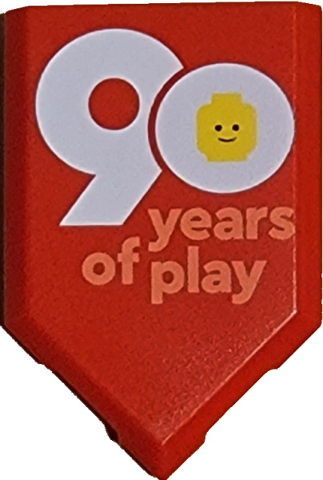 Tile, Modified 2 x 3 Pentagonal with '90 years of play' Logo Pattern