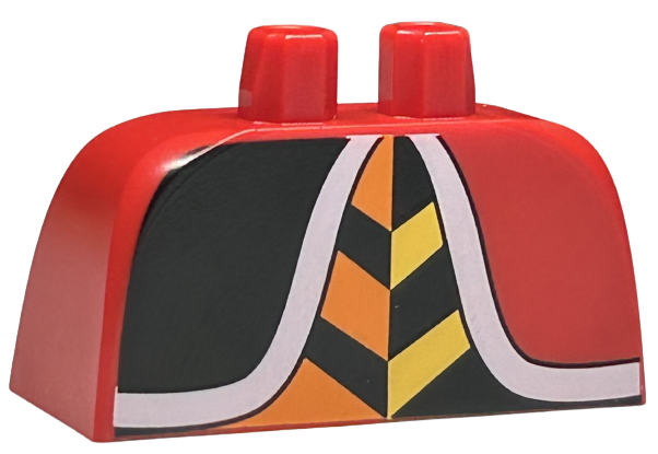 Lower Body, Skirt Wide with Side Hoops (Panniers) with Orange, Yellow and Black Stripes and White Dress Trim Pattern