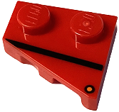 Wedge, Plate 2 x 2 Left with Black Stripe and Orange Dot (Direction Indicator) Pattern