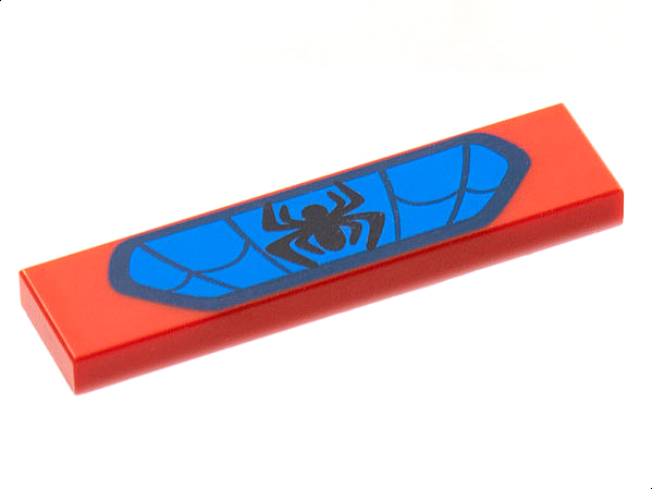 Tile 1 x 4 with Black Spider on Blue Background with Dark Blue Border and Webbing Pattern
