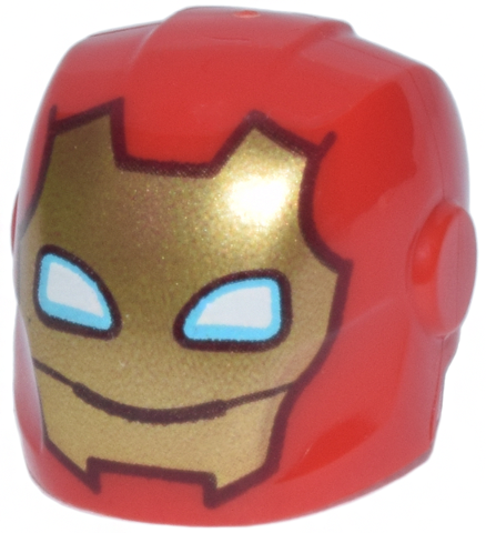 Minifigure, Headgear Helmet Armor Plates and Ear Protectors with Gold Iron Man Faceplate, Medium Azure and White Eye Holes, Dark Brown Trim and Smile Pattern