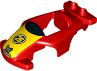 Duplo Car Body Race with Black Windshield with Yellow Stripe Wide and '28' and Mickey Mouse Pattern