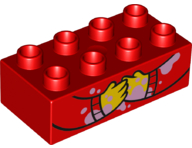 Duplo, Brick 2 x 4 with Hands, Arms and Pink Ice Cream Stains Pattern