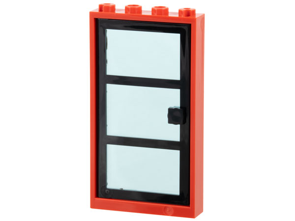 Door, Frame 1 x 4 x 6 with 4 Holes on Top and Bottom with Black Door with 3 Panes and Square Handle with Fixed Trans-Light Blue Glass (30179 / x39c01)