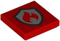 Tile 2 x 2 with Flame Fire Logo on Black and Silver Badge / Shield Pattern