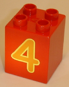 Duplo, Brick 2 x 2 x 2 with Number 4 Orange Pattern