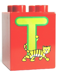 Duplo, Brick 2 x 2 x 2 with Letter T and Tiger Pattern