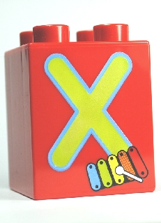 Duplo, Brick 2 x 2 x 2 with Letter X and Xylophone Pattern