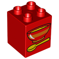 Duplo, Brick 2 x 2 x 2 with Bowl Of Oatmeal and Spoon Pattern