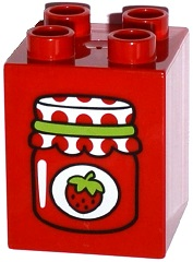 Duplo, Brick 2 x 2 x 2 with Strawberry Jam Jar Pattern