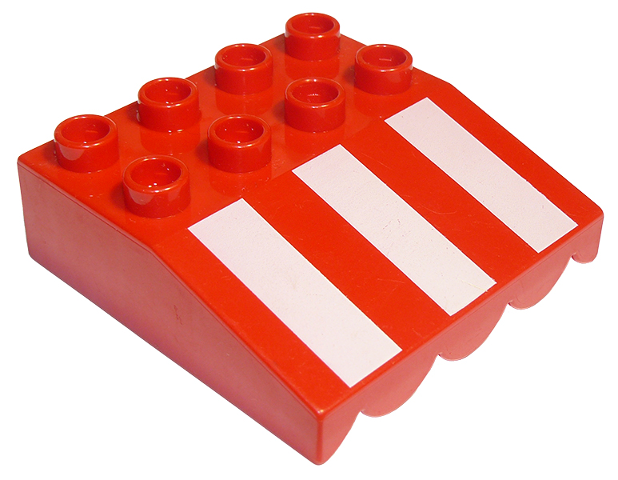 Duplo Roof Sloped 33 4 x 4 with Awning Overhang and 3 White Stripes Long Pattern