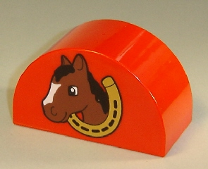 Duplo, Brick 2 x 4 x 2 Slope Curved Double with Horse Head in Horseshoe Pattern