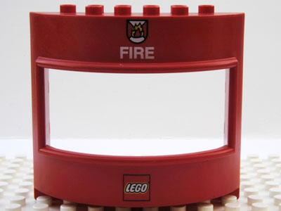 Duplo Wall with Window 3 x 8 x 6 Round with LEGO Logo, Flames on Badge and White 'FIRE' Pattern