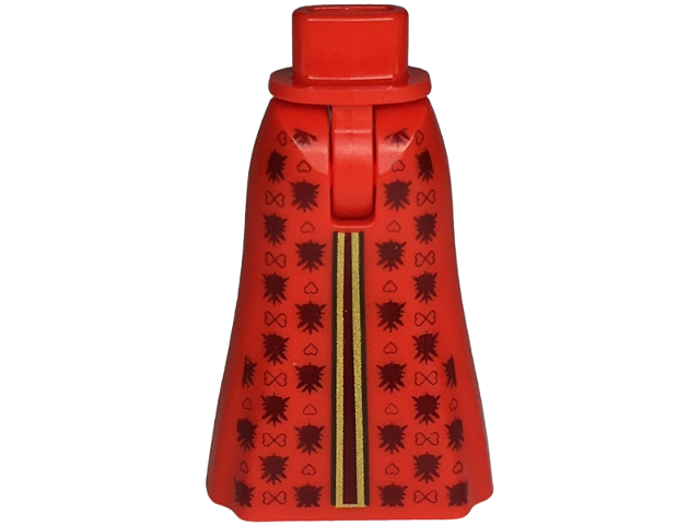 Mini Doll Hips and Skirt Full Length with Dark Red Hearts and 2 Gold Stripes Pattern - Thin Hinge