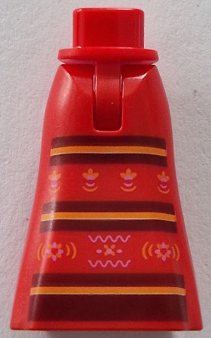 Mini Doll Hips and Skirt Full Length with Dark Red and Bright Light Orange Stripes, Medium Lavender Flowers and Wavy Lines Pattern - Thin Hinge