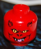 Minifigure, Head Alien Devil with Horns, Yellow Eyes, White Fangs, and Bright Pink Tongue Pattern