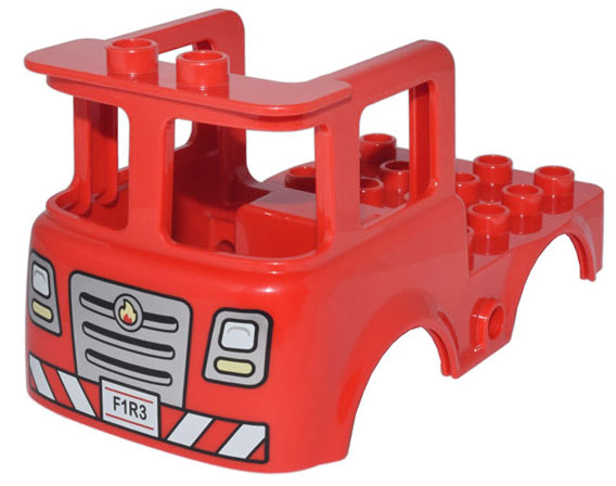 Duplo Cabin Truck 4 x 8 x 3 1/2 with Silver Grille, Fire Badge, Headlights, Bumper, and 'F1R3' Pattern