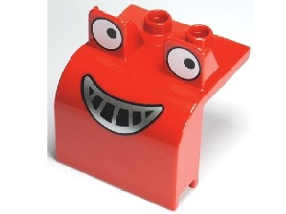 Duplo Bulldozer Front with Eyes Looking Left and Smile Pattern (Muck)