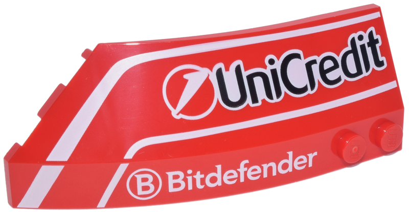 Wedge 8 x 3 x 2 Open Right with White Curved Lines and 'Bitdefender' and Black 'Unicredit' Logos Pattern