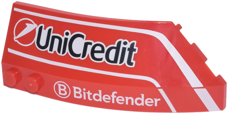 Wedge 8 x 3 x 2 Open Left with White Curved Lines and 'Bitdefender' and Black 'Unicredit' Logos Pattern