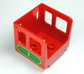 Duplo, Train Steam Engine Cabin with Green Plaque and Number 1 Pattern